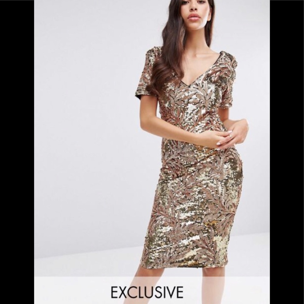Asos club L sequin midi dress with cap sleeves